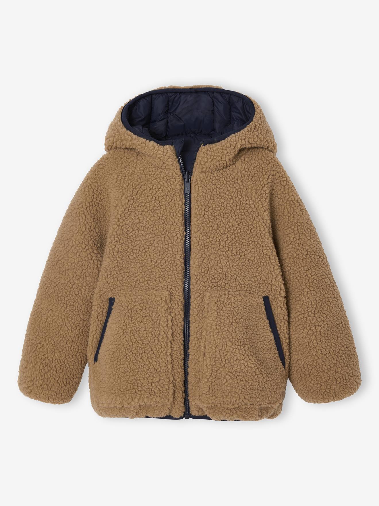 Reversible Hooded Jacket, Padded & in Sherpa, for Boys - fir green
