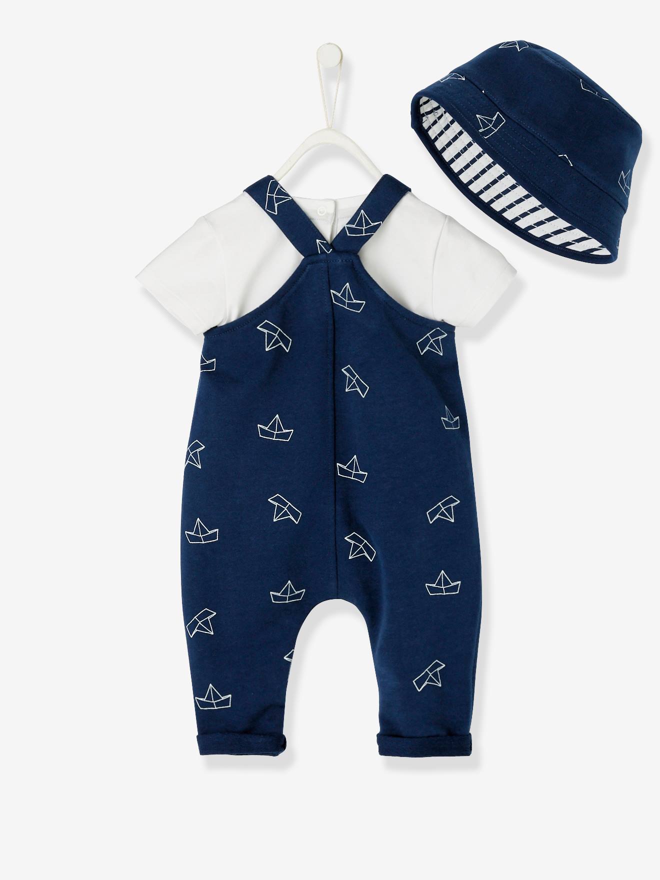 Baby Boys Blue Knitted Star Dungarees & White Long Sleeve Bodysuit Outfit Set 