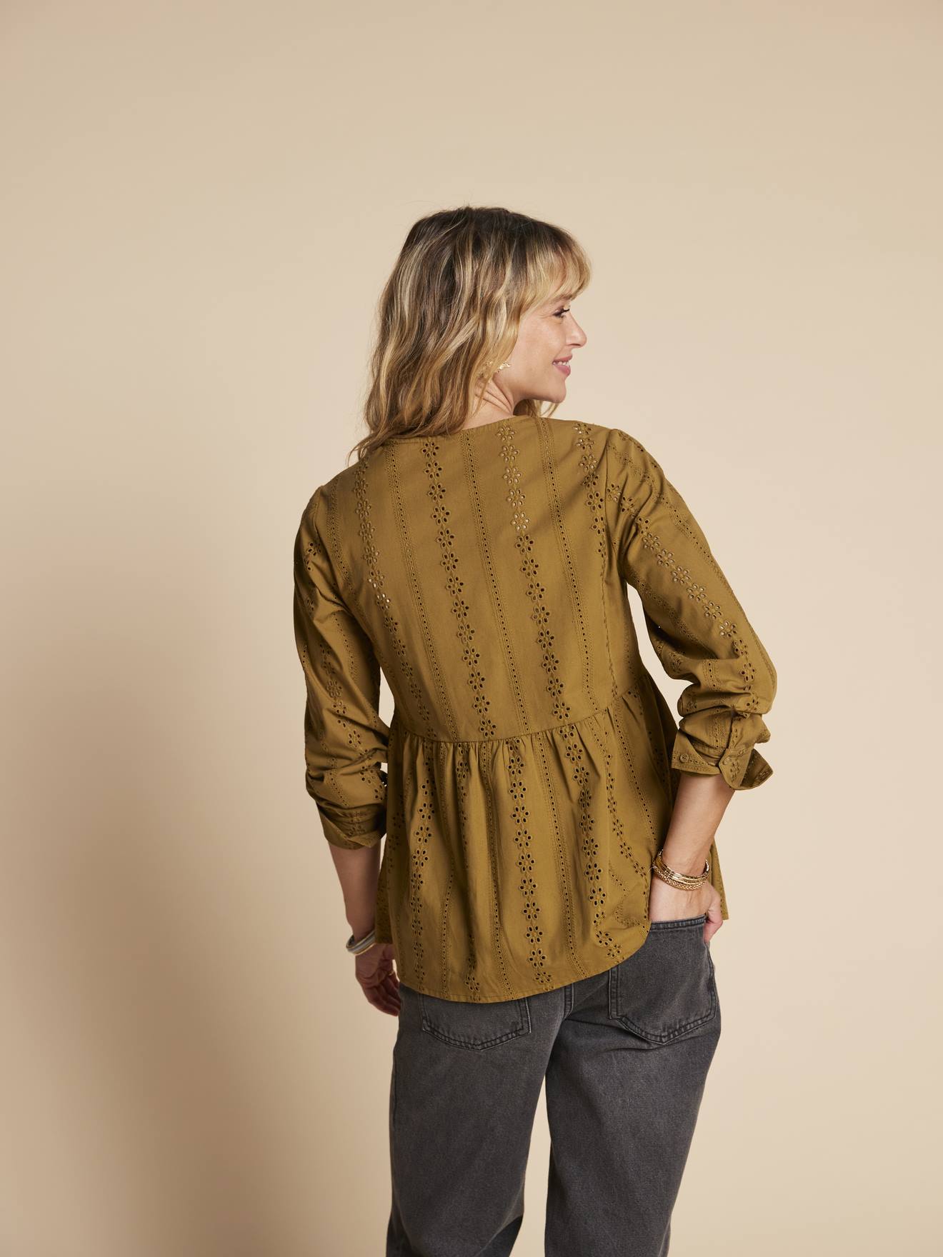 VERTBAUDET Blouse En Broderie Anglaise Bébé à Volants Rose Pâle - 12M (74CM), Douce Et Romantique