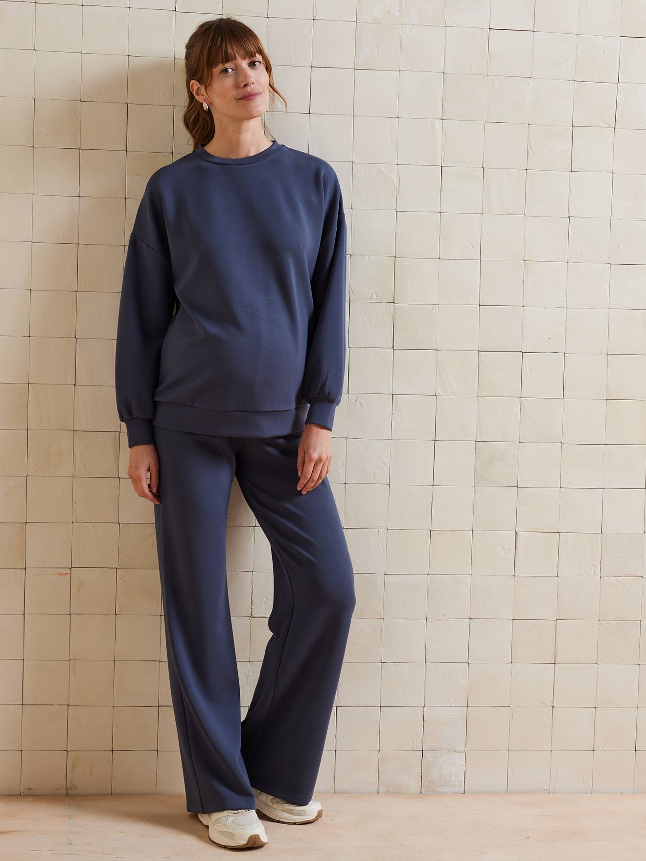 Pyjama Grossesse 2 Pièces En Coton Côtelé - Boutonnière Pour Allaitement, Pantalon Large - Confort Nuit Et Allaitement