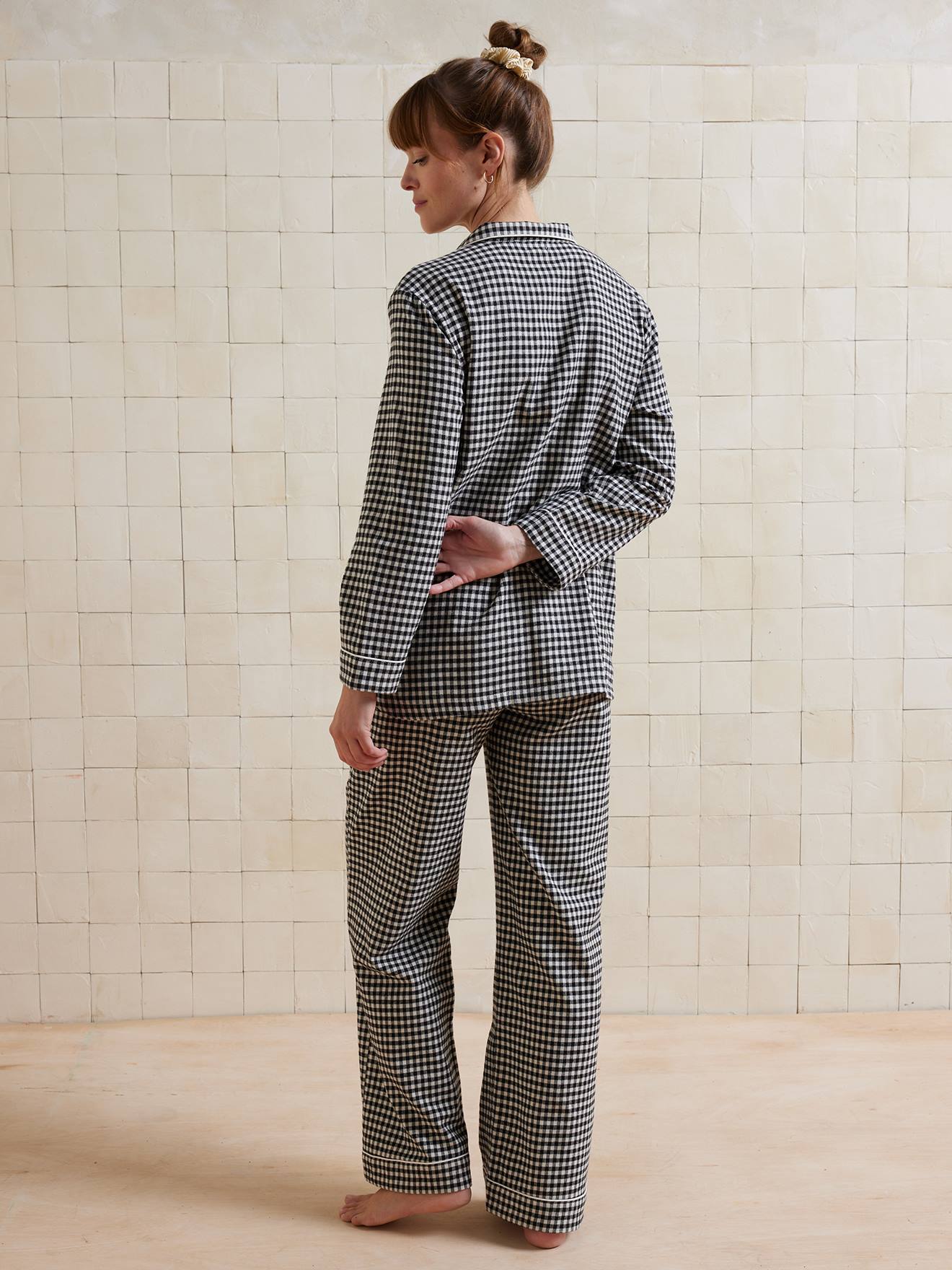 WangsCanis Pyjama 2 Pièces Femme à Carreaux Vichy - Chemise à Volants Et Pantalon Élastique - 100% Polyester Doux