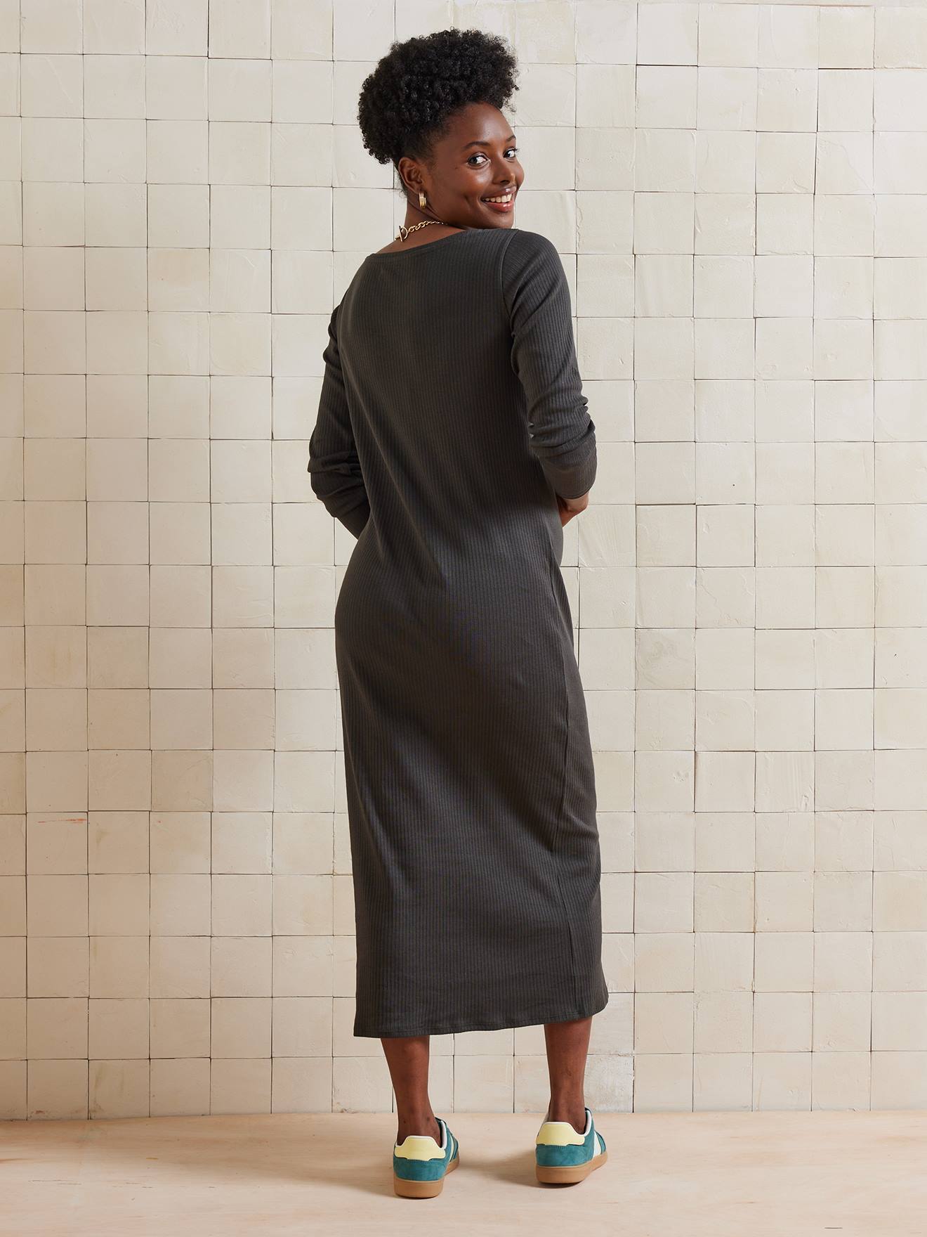 Ribbed Knit Dress for Maternity - anthracite, Maternity