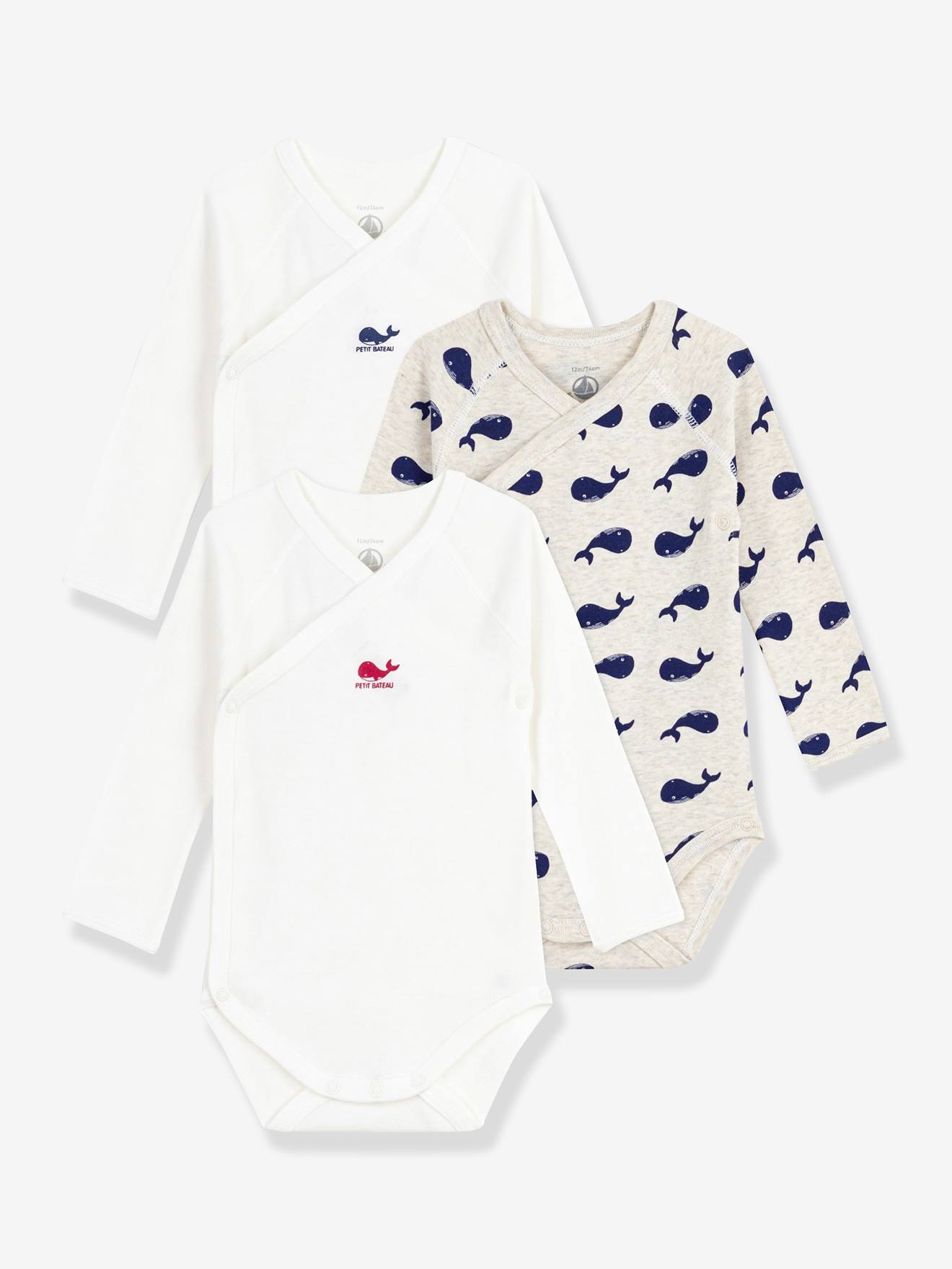 Pack of Printed Long-Sleeved Wrapover Bodysuits for Babies