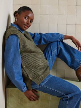 Vêtements de grossesse-Pull sans manches côtes perlées de grossesse