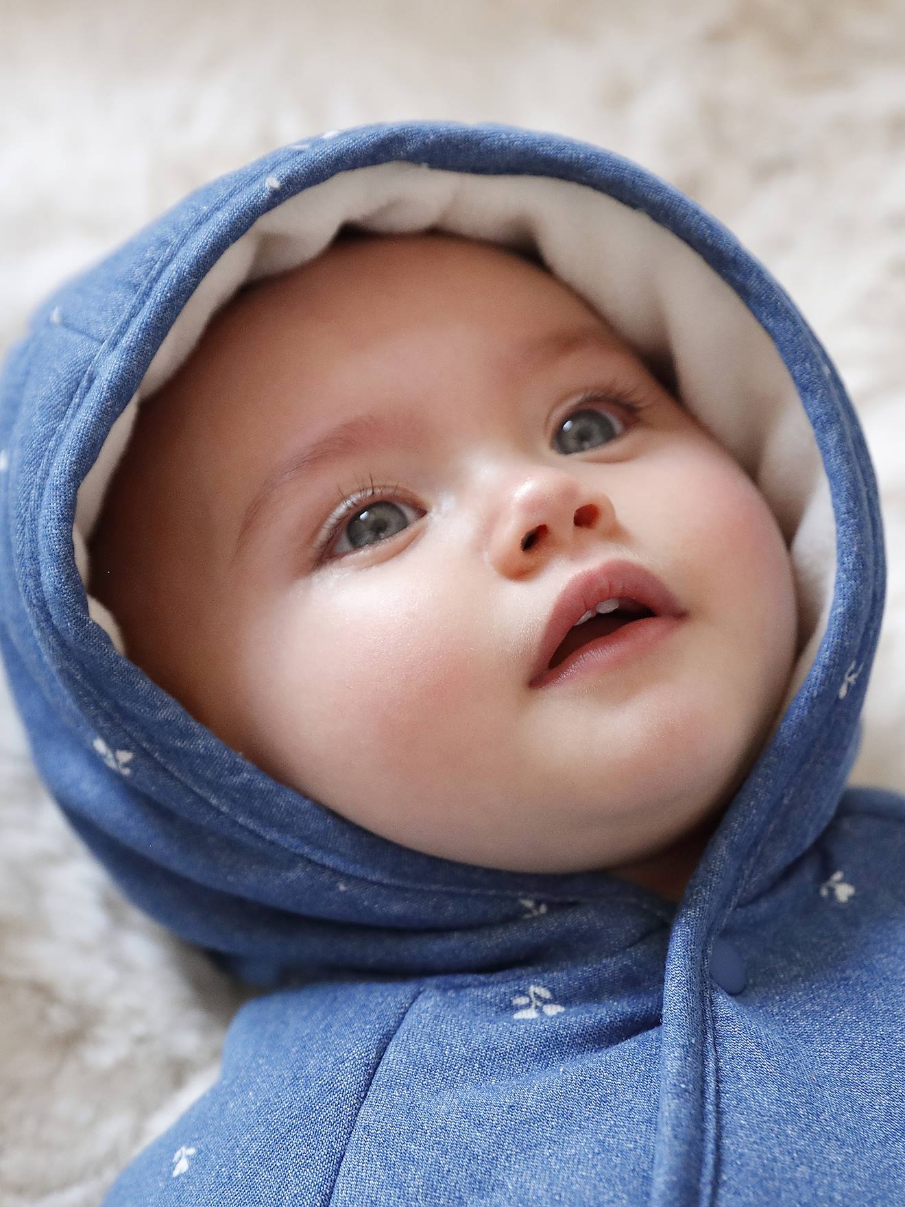 Combipilote Naissance Vertbaudet - Denim Imprimé Fleuri, Doublure Polaire, Très Chaud - 2
