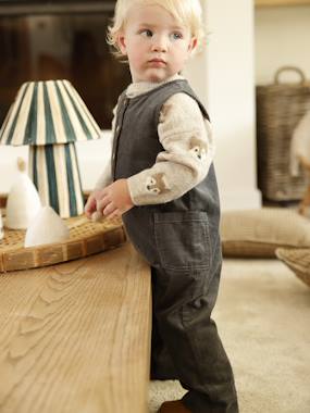Salopette Bébé En Velours Côtelé - Bretelles Réglables, Poche Ours - Taille 6 Mois à 3 Ans - Mixte Garçon/fille