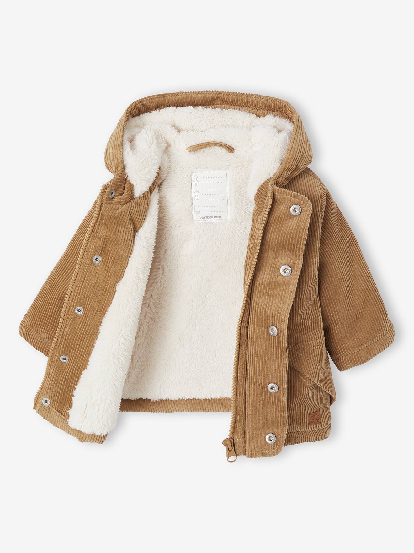 Corduroy coat for babies with faux fur lining - caramel, Baby