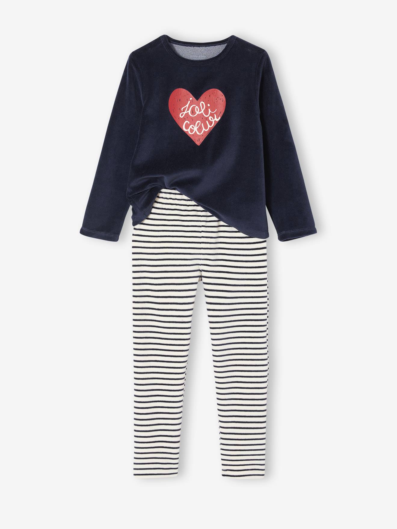 Lot De 2 Pyjamas Fille Velours Fleurs - VERTBAUDET - 75% Coton, 25% Polyester Recyclé - Manches Longues, Taille élastiquée