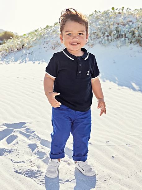 Polo Shirt with Embroidery on the Chest, for Baby Boys Dark Blue+sage green - vertbaudet enfant 