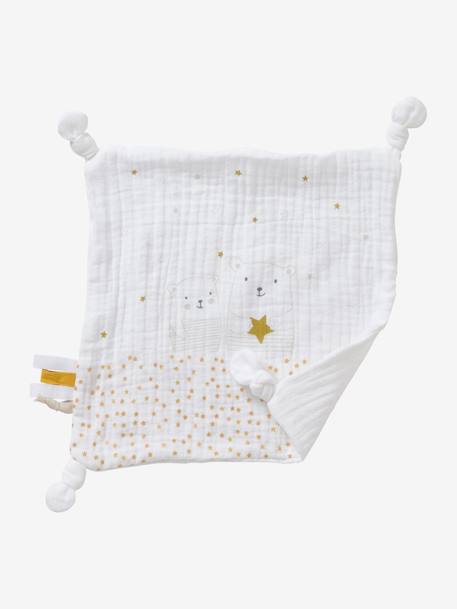 Square Baby Comforter Toy In Fabric Little Teddy White Light Solid
