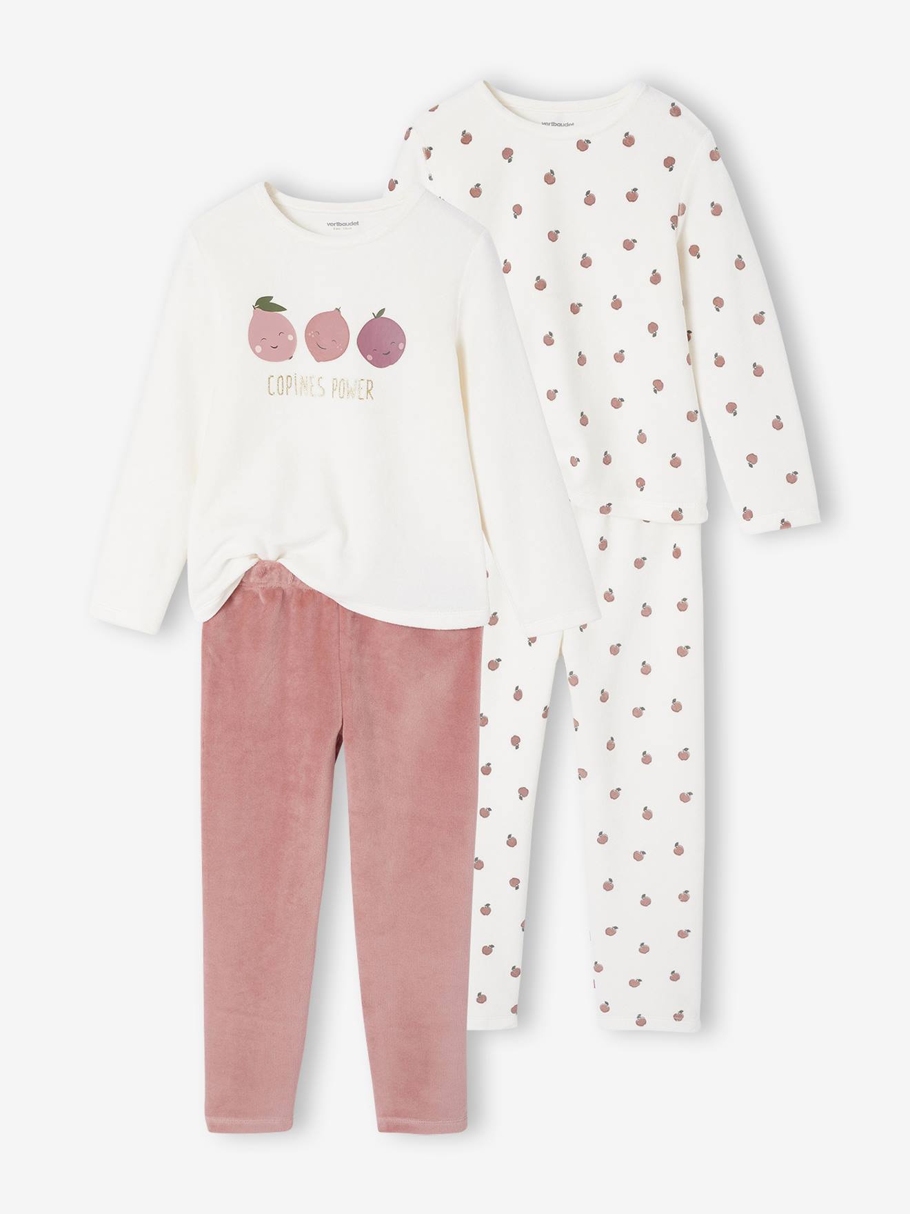 Bubble Sleeve Top with Fruit Motif on Chest for Girls - ecru
