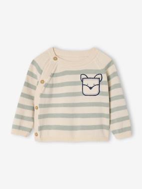 Striped Knitted Jumper with Fancy Pocket, for Newborns  - vertbaudet enfant