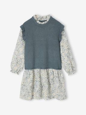 Dress with Two-in-One, Double-Fabric Effect, for Girls  - vertbaudet enfant
