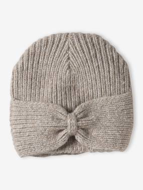 Girls-Rib Knit Beanie with Fancy Bow, for Girls