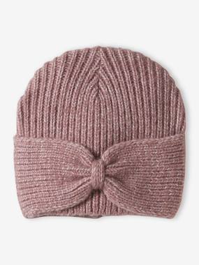 Girls-Rib Knit Beanie with Fancy Bow, for Girls