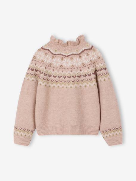 Pull jacquard détails brillants fille gris chiné+rose poudré - vertbaudet enfant 