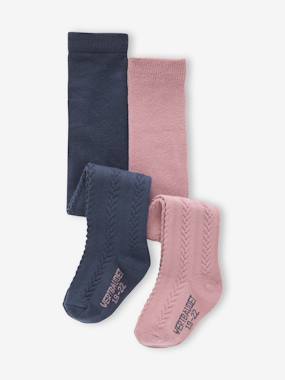 -Pack of 2 Pairs of Cable-Knit Tights for Baby Girls