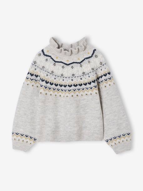 Pull jacquard détails brillants fille gris chiné+rose poudré - vertbaudet enfant 