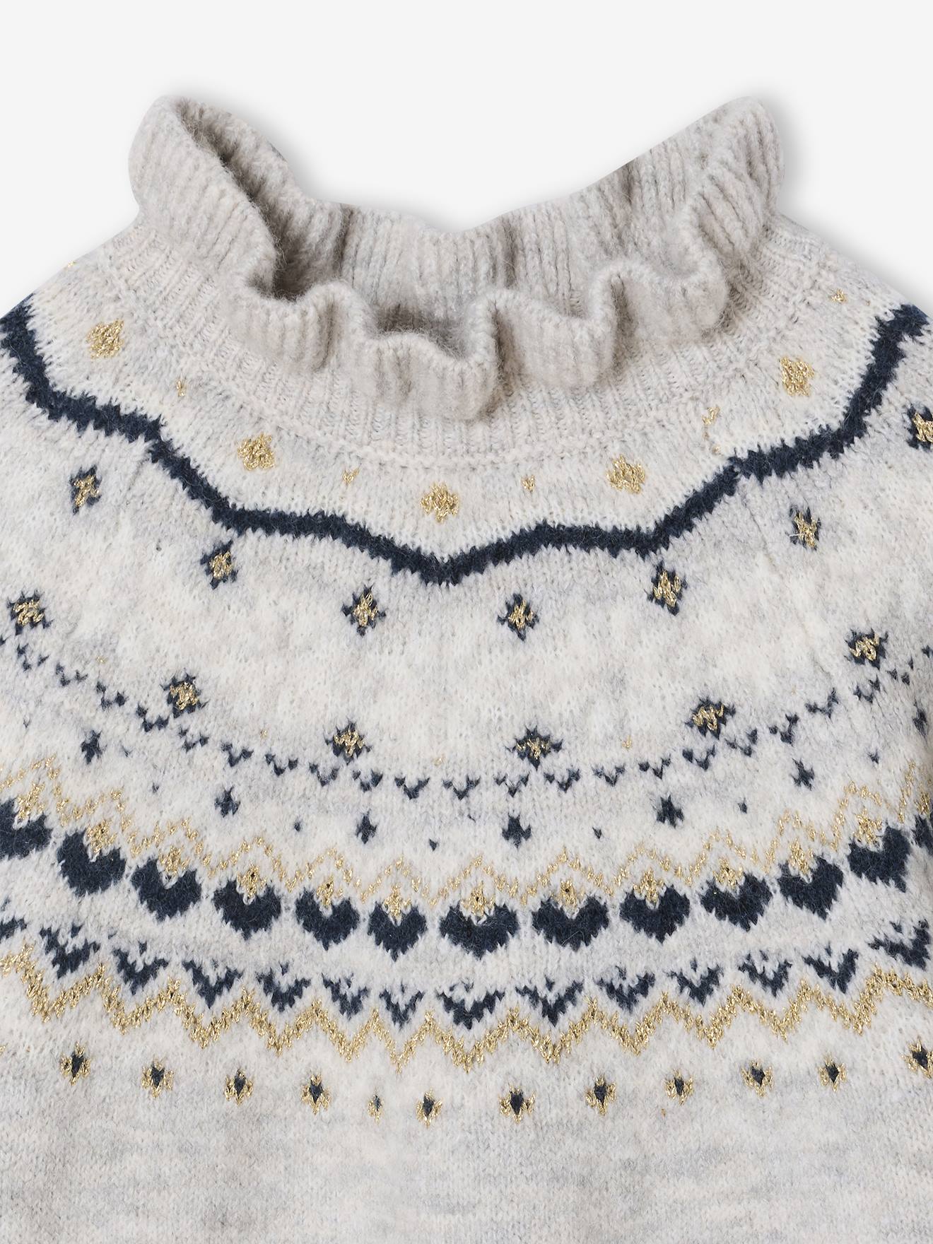 Pull Fille Lulurain Fair Isle, Gris, 7 Ans - Occasion Parfait état, Motif Jacquard