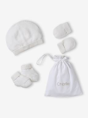 -Beanie, Mittens & Booties + Pouch Set for Newborns