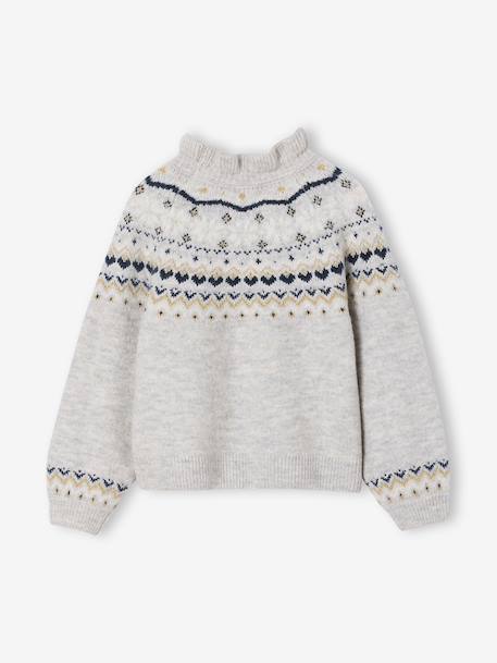 Pull jacquard détails brillants fille gris chiné+rose poudré - vertbaudet enfant 