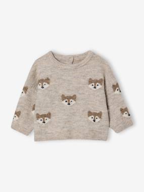 Jacquard Jumper in Ultra Soft Fuzzy Knit for Baby Boys ecru, Baby