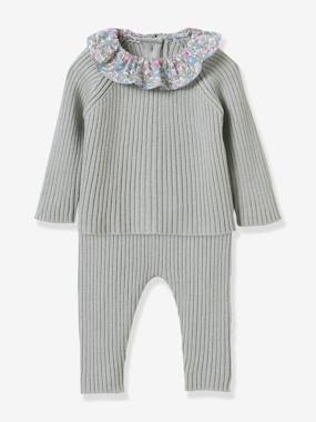 Baby-Set in Knitted Fabric with Liberty Fabric Collar for Babies, CYRILLUS