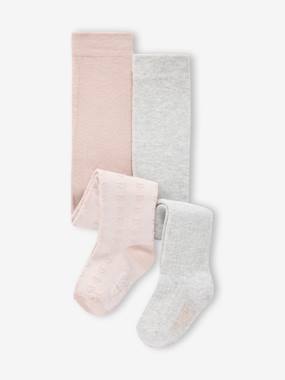 -Pack of 2 pairs of baby girl's tights