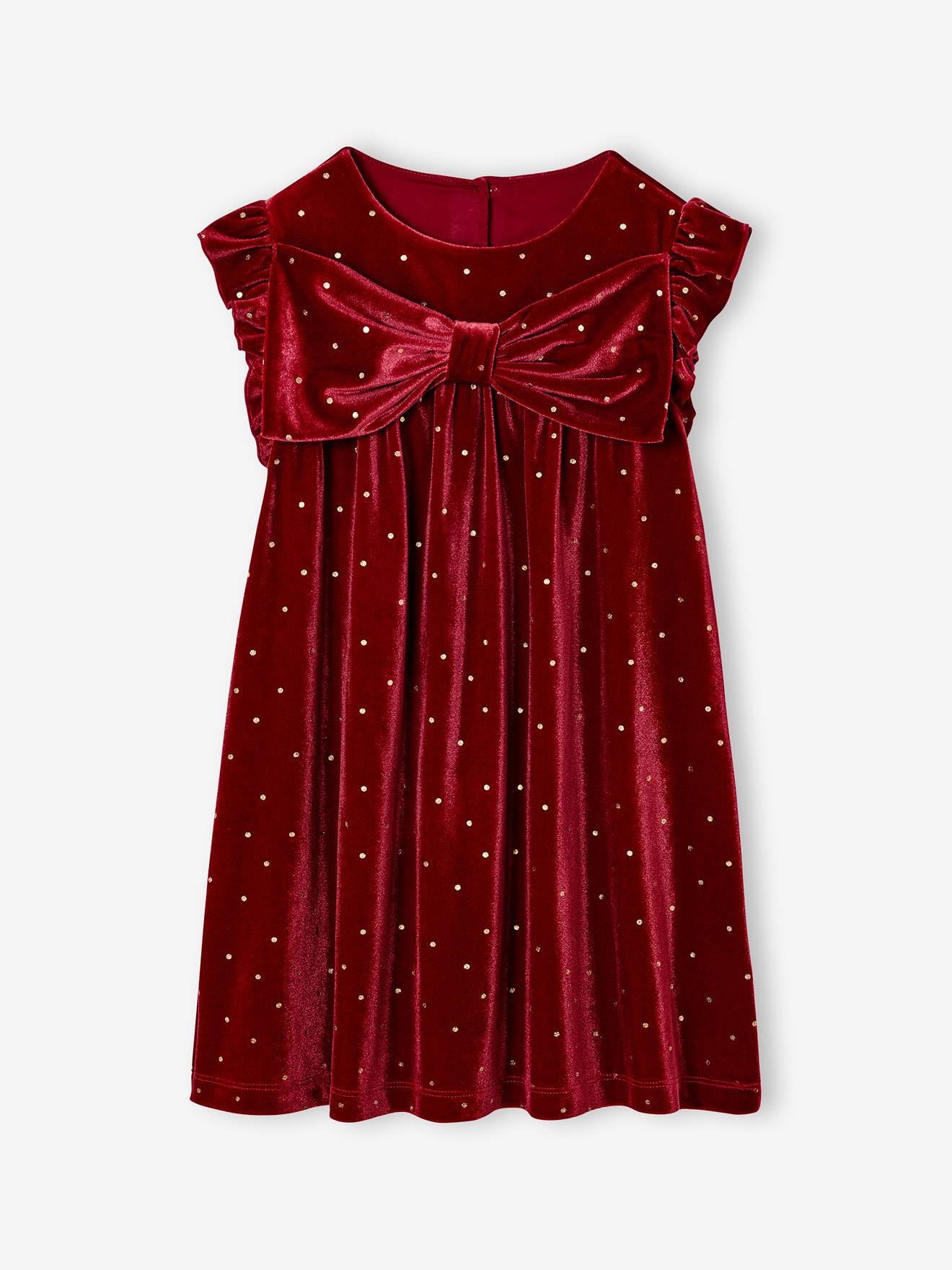 Christmas Dress with Smooth Velour Bow for Girls - red, Girls