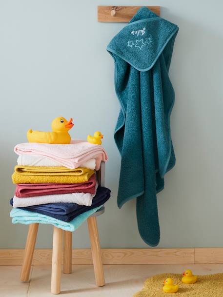 Cape de bain + gant, personnalisable BLANC+BLEU FONCE+EAU DE ROSE+ECRU+GRIS CLAIR+TURQUOISE - vertbaudet enfant 