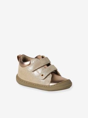 Shoes-Pram Shoes in Soft Leather, Hook&Loop Strap, for Babies, Designed for Crawling