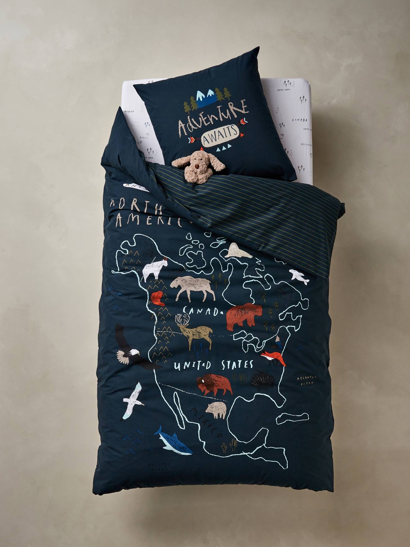 Duvet Cover Pillowcase Set For Children Trappeur Blue Dark