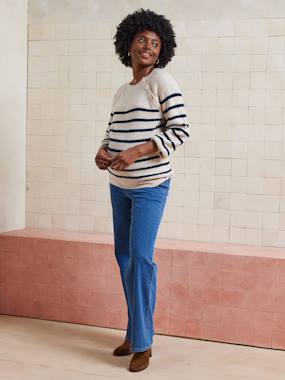 -Straight Leg Jeans with Seamless Belly Band for Maternity