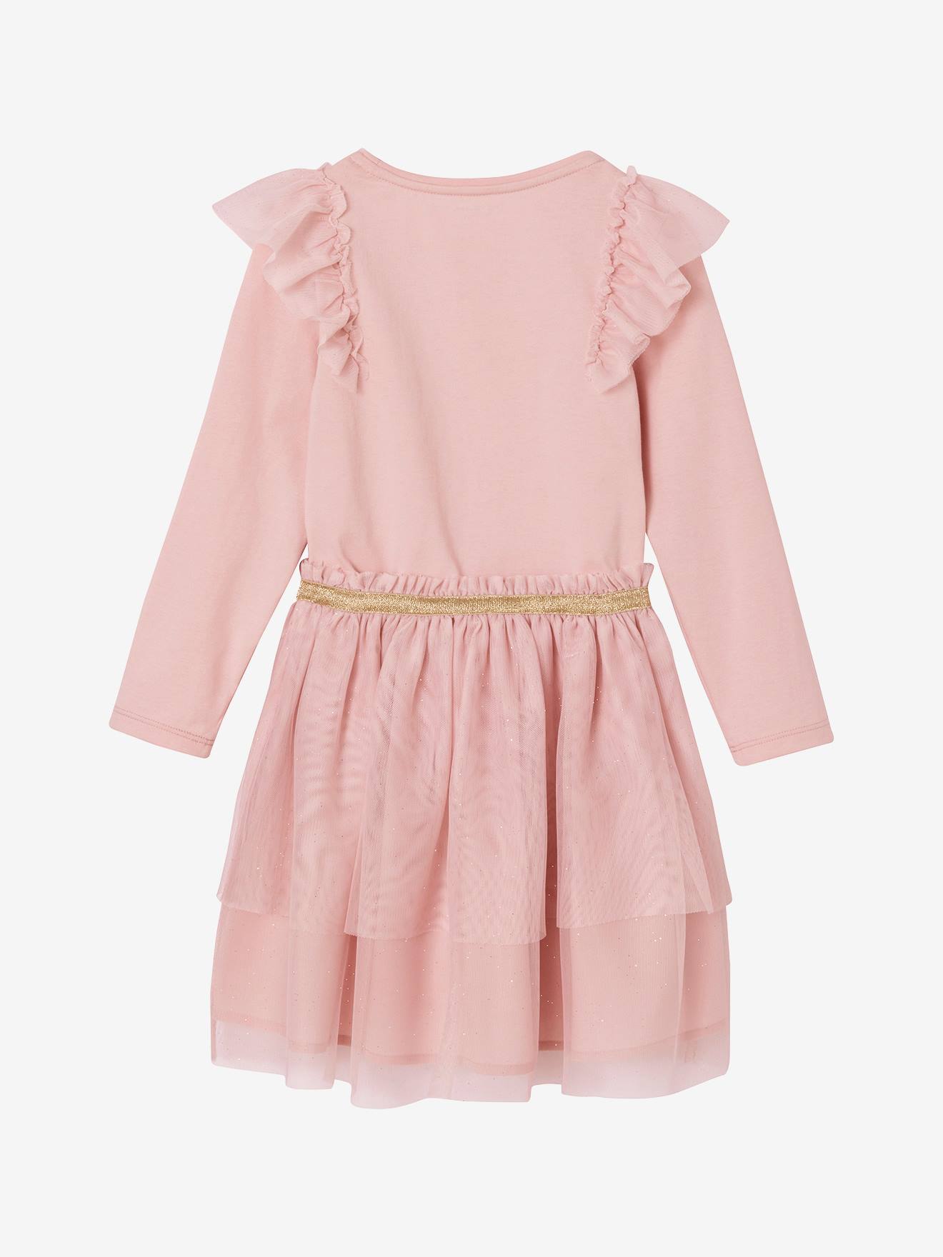 Tulle Petticoat & Frilled T-Shirt Christmas Set for Girls - rosy