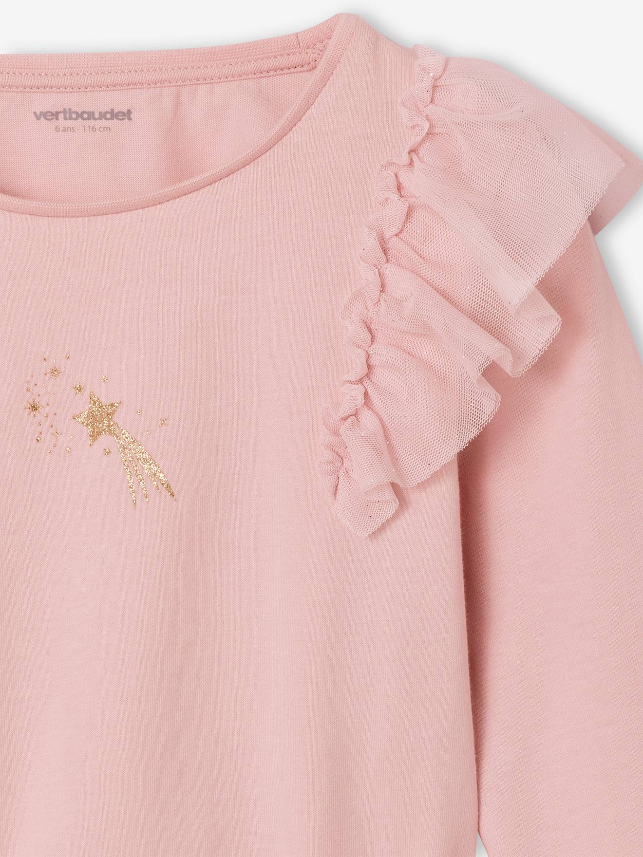 Tulle Petticoat & Frilled T-Shirt Christmas Set for Girls - rosy