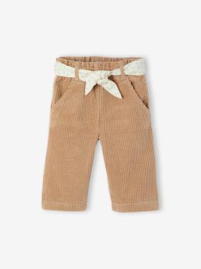 Baby-Trousers & Jeans-Wide Trousers in Corduroy with Flowers Belt for Babies 