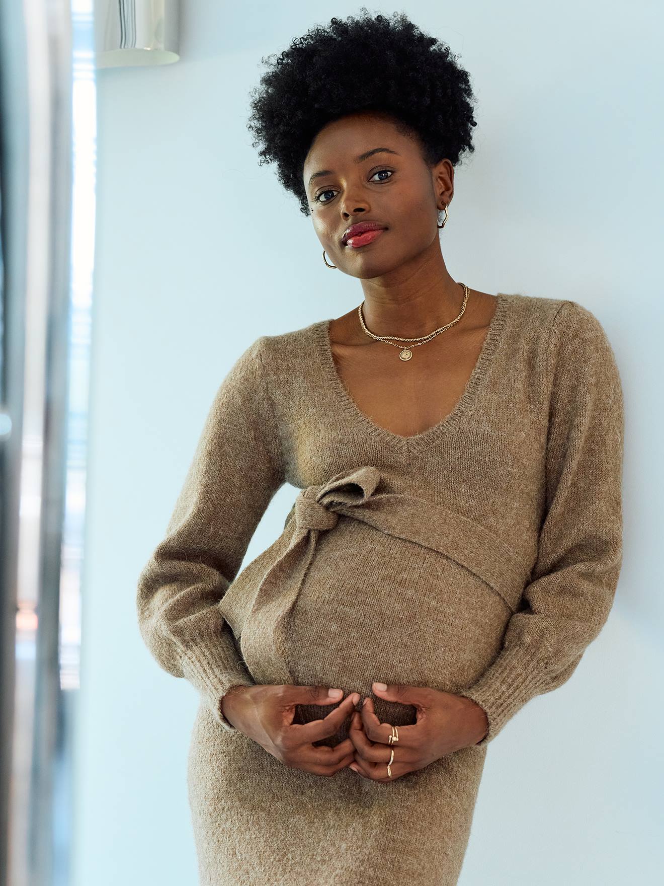 Marl Knit Maxi Dress for Maternity - chocolate