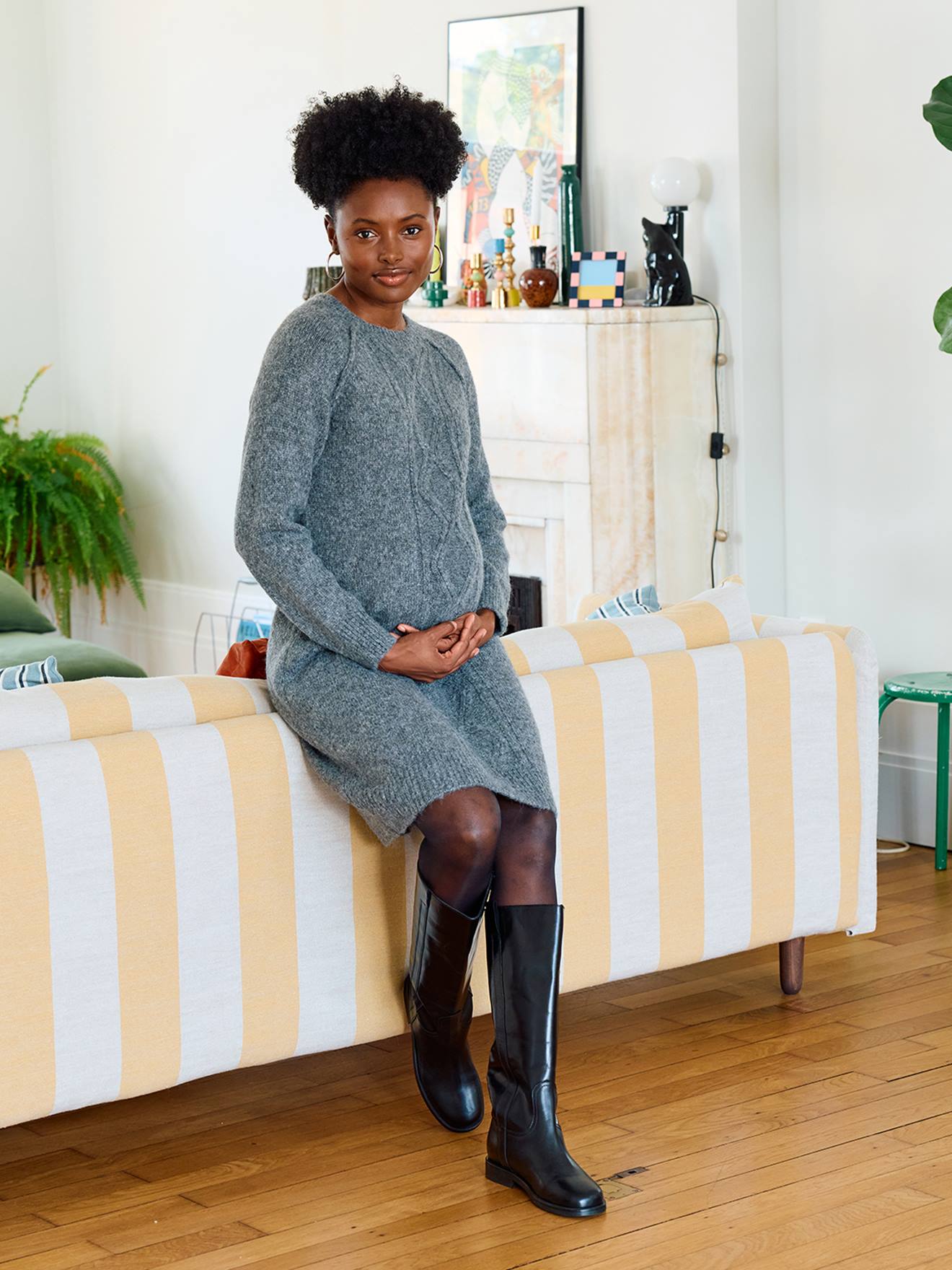 Cable Knit Jumper Dress with Wool for Maternity - marl grey, Maternity