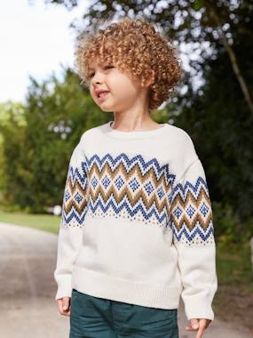 VERTBAUDET Pull Jacquard Bébé Garçon Maille Mousseuse Ultra Douce - Motif Coloré Chaud