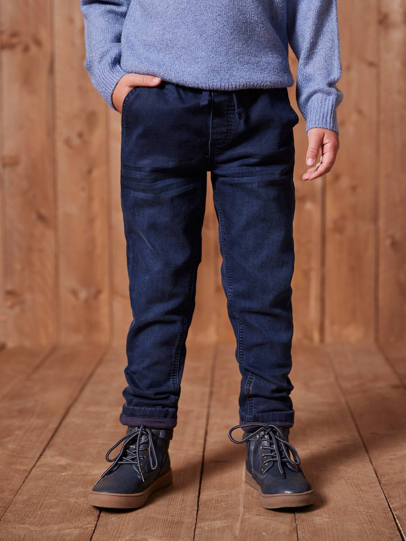 Straight Leg Jeans, Pull-On Cut, Lined, for Boys denim blue, Boys