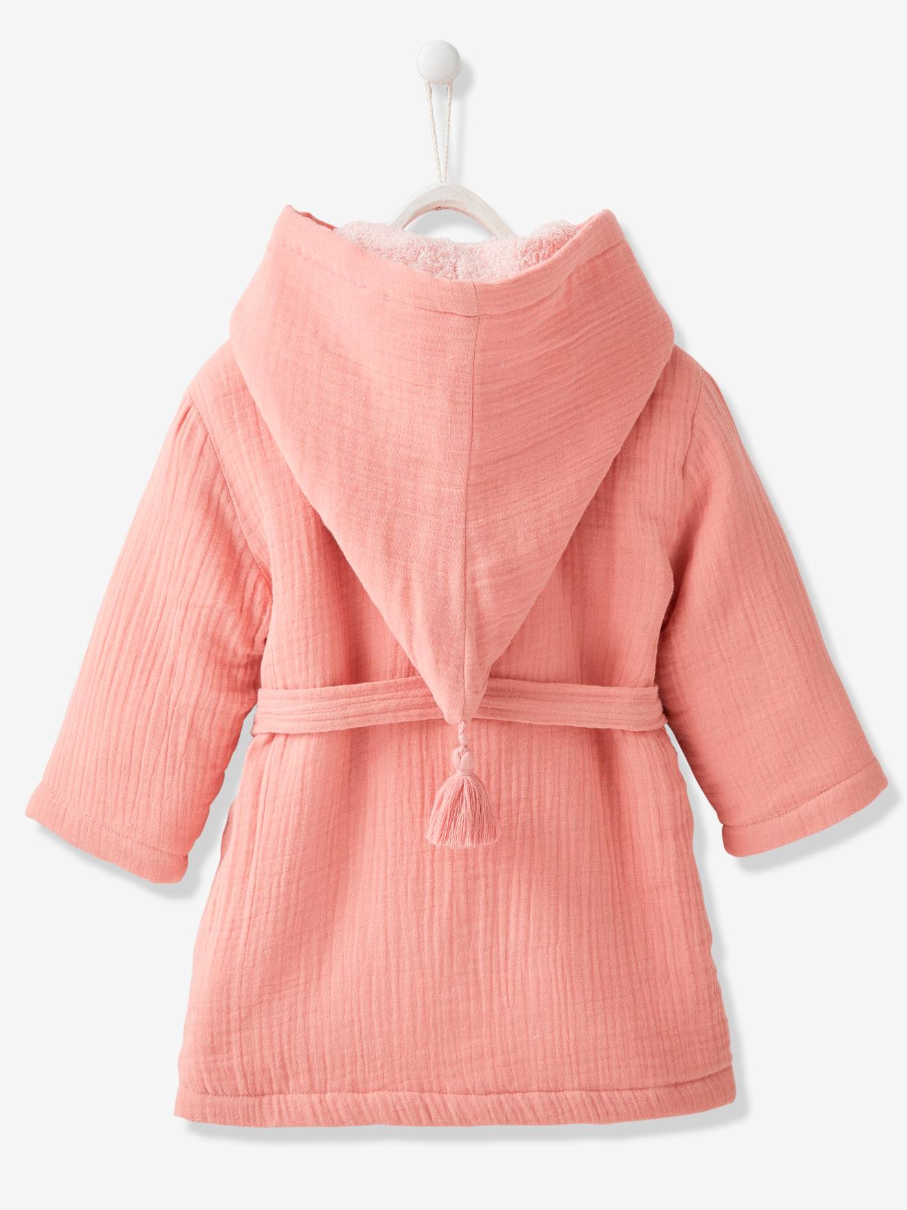 Peignoir Bebe En Gaze De Coton Oeko Tex Vieux Rose Bebe
