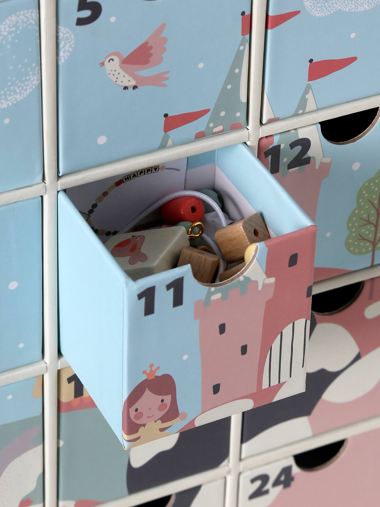 Calendrier De L'Avent Sapin Blanc VERTBAUDET – 24 Pochettes Tissu, Déco Murale 87x75 Cm
