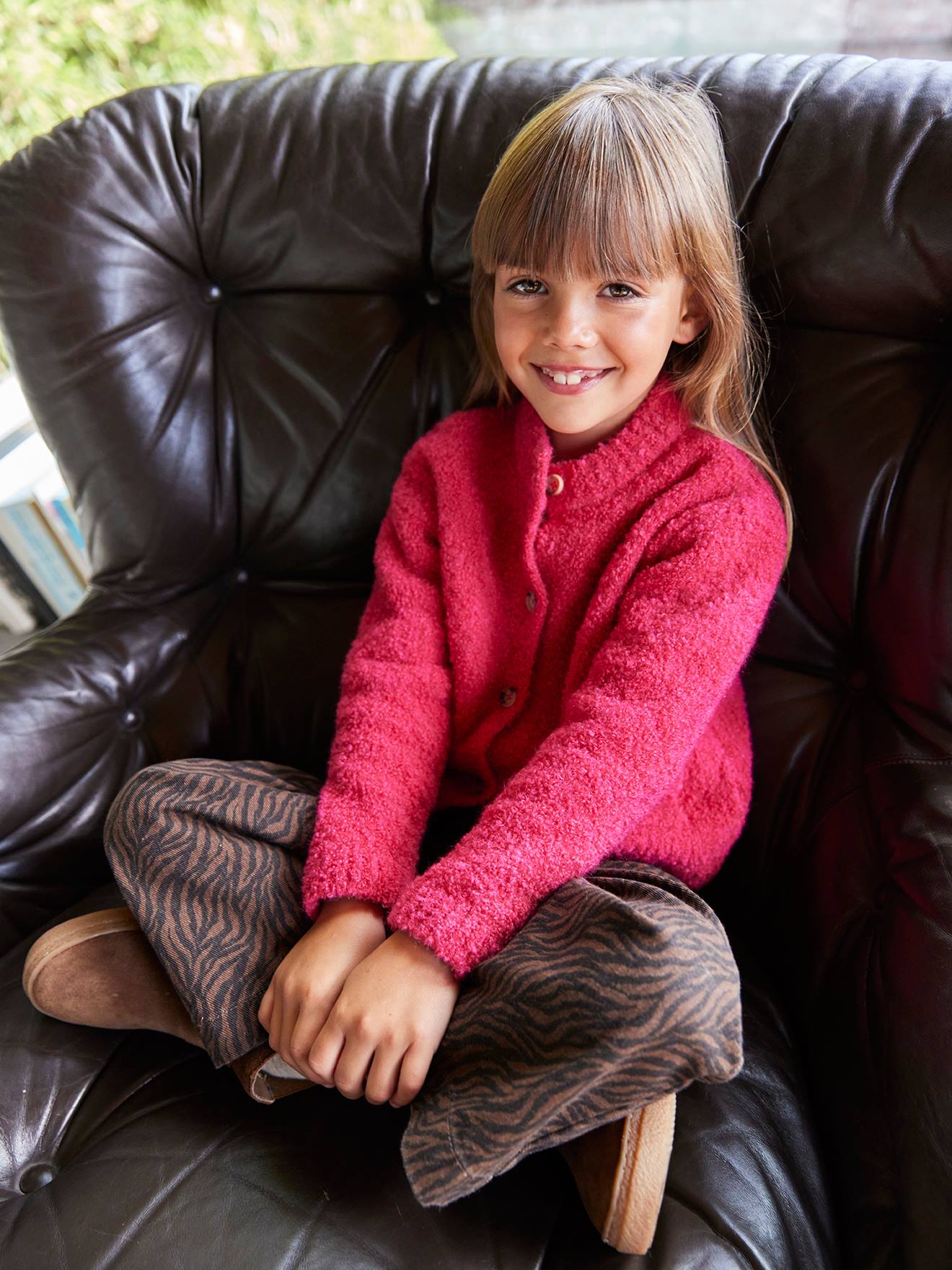 Bouclé Cardigan for Girls - fuchsia, Girls