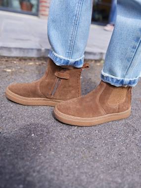 -Leather Boots with Elastic & Zip, for Girls