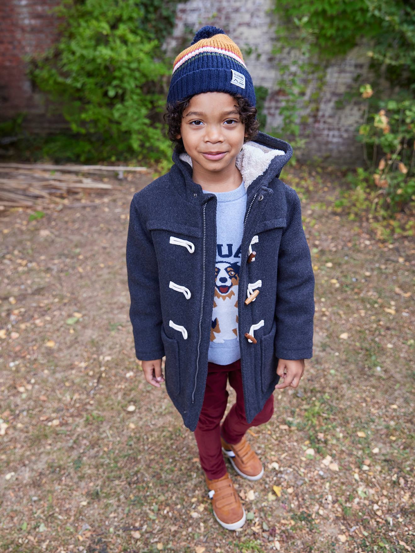 Woollen Duffle Coat with Sherpa Lining for Boys - dark blue, Boys