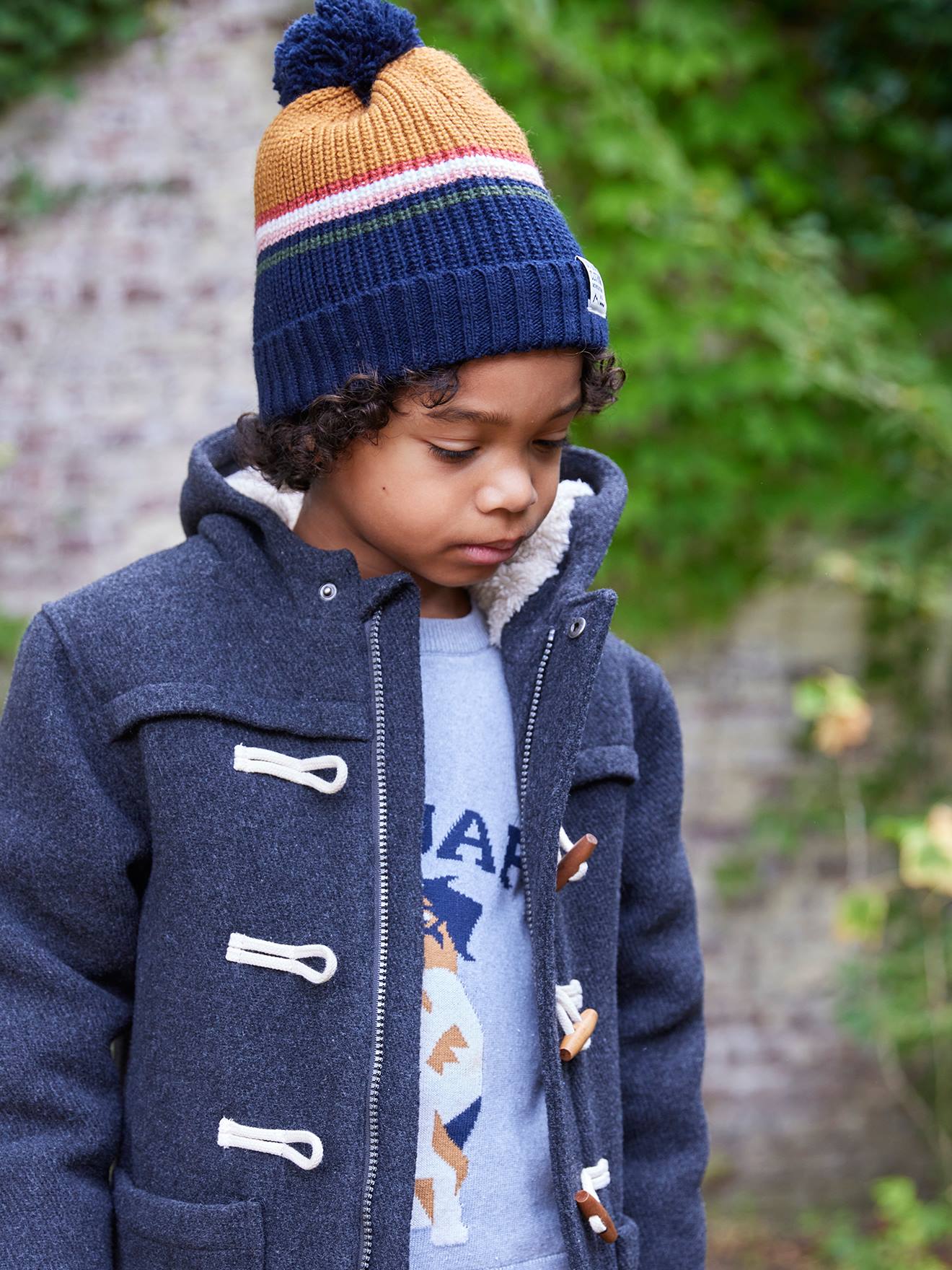 Woollen Duffle Coat with Sherpa Lining for Boys - marl grey, Boys