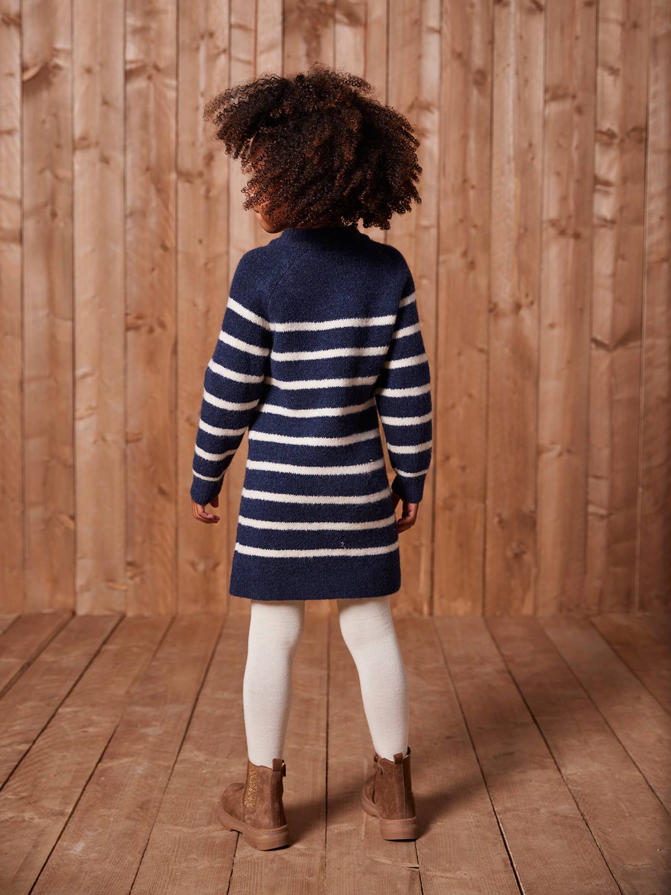 Knitted Striped Dress for Girls - navy blue, Girls