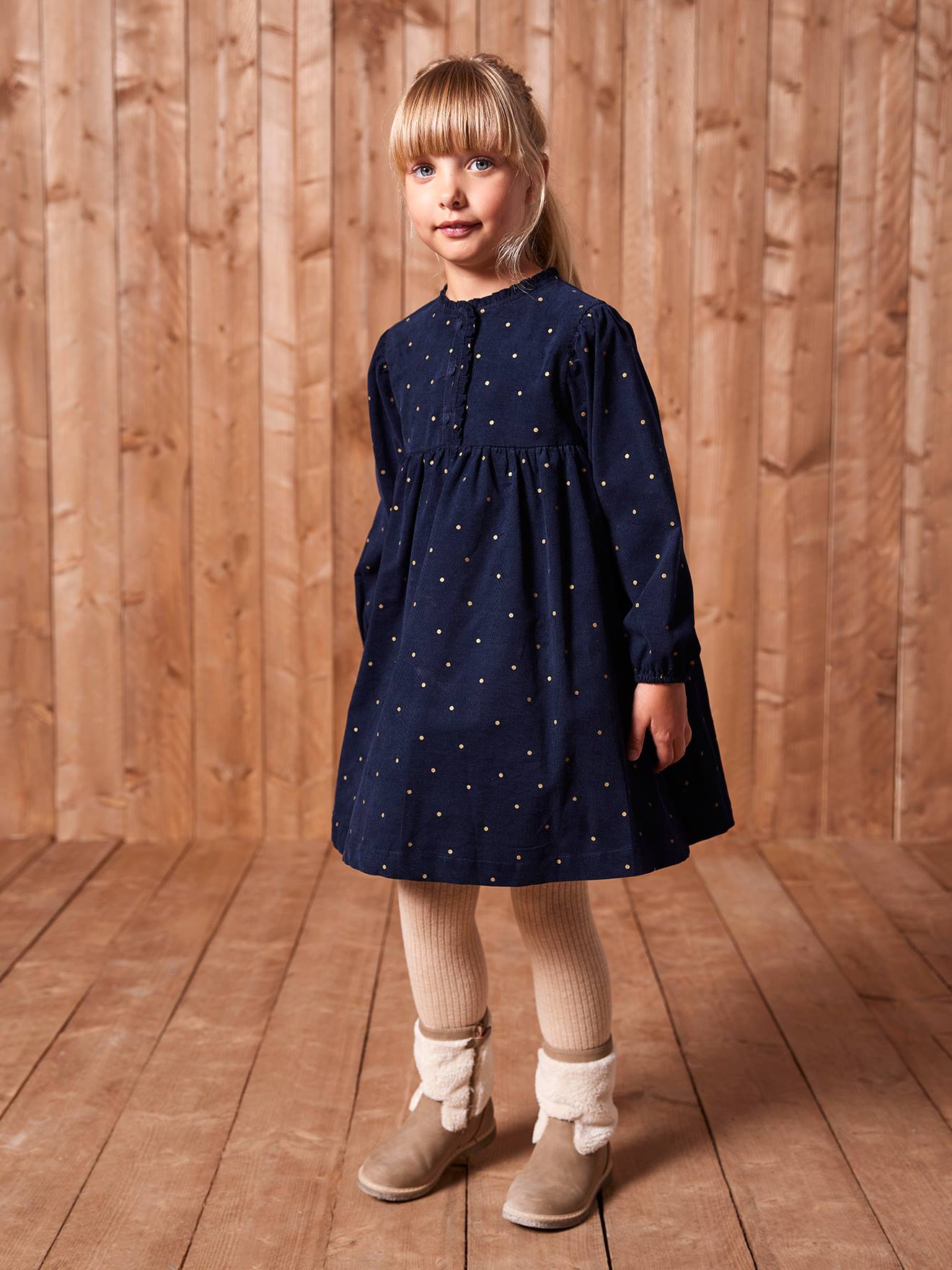 Robe En Velours Imprimées Fille - Marine, Fille