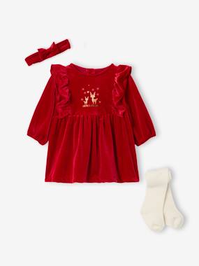 3-Piece Christmas Set for Newborns: Dress + Headband + Tights - red, Baby