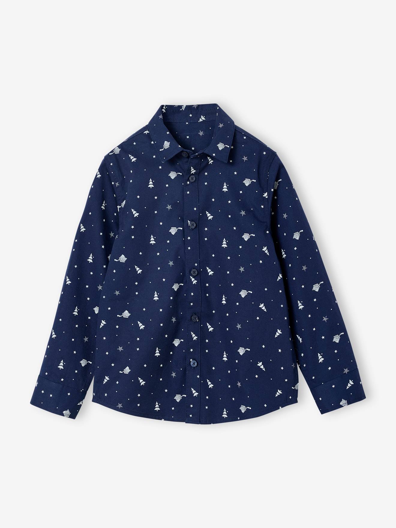 Boy's Christmas set: printed shirt + bow tie - printed blue, Boys